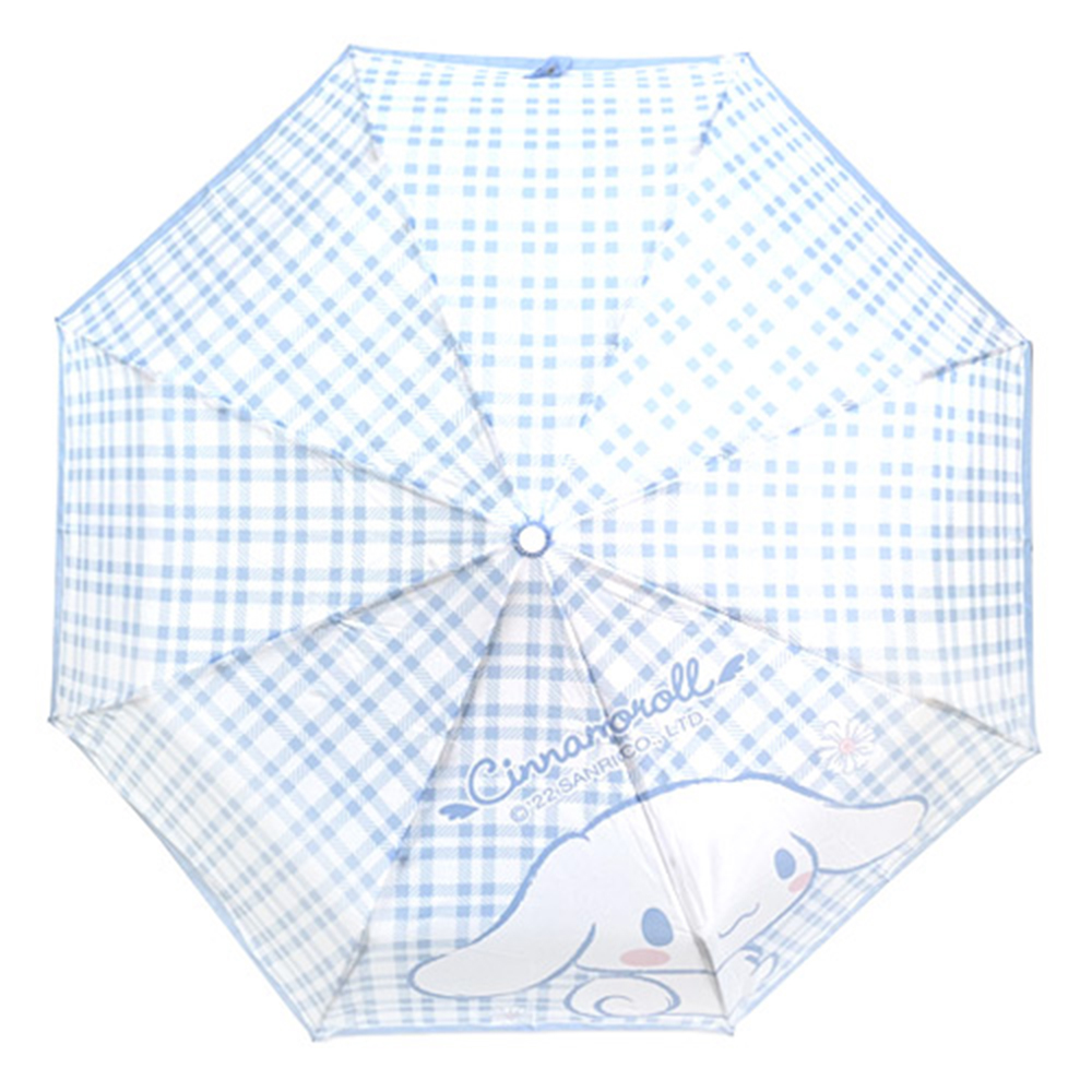 산리오시나모롤 캐릭터 체크무늬 3단 접이식 자동 우산 10589